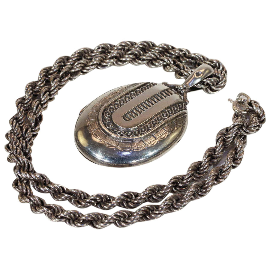 Antique Victorian Silver Collar and Locket Set, Birmingham 1876