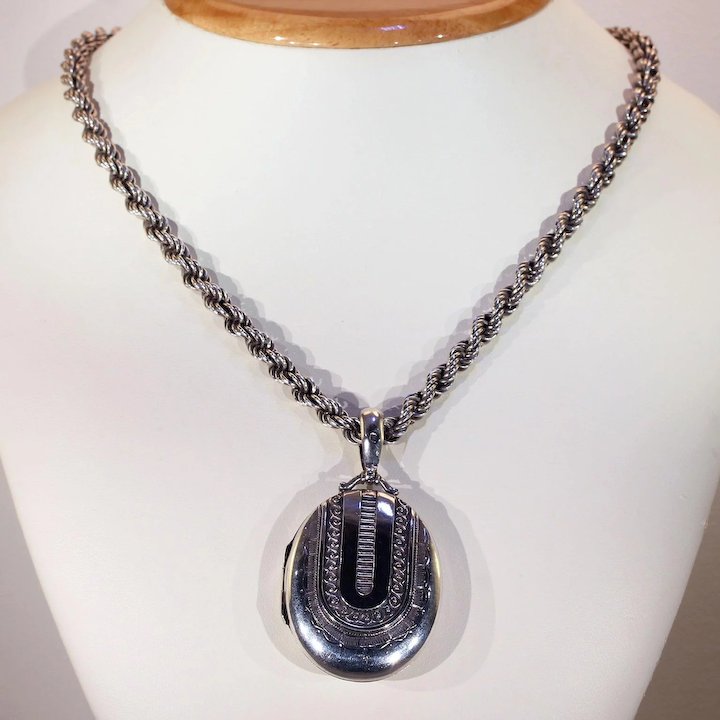 Antique Victorian Silver Collar and Locket Set, Birmingham 1876