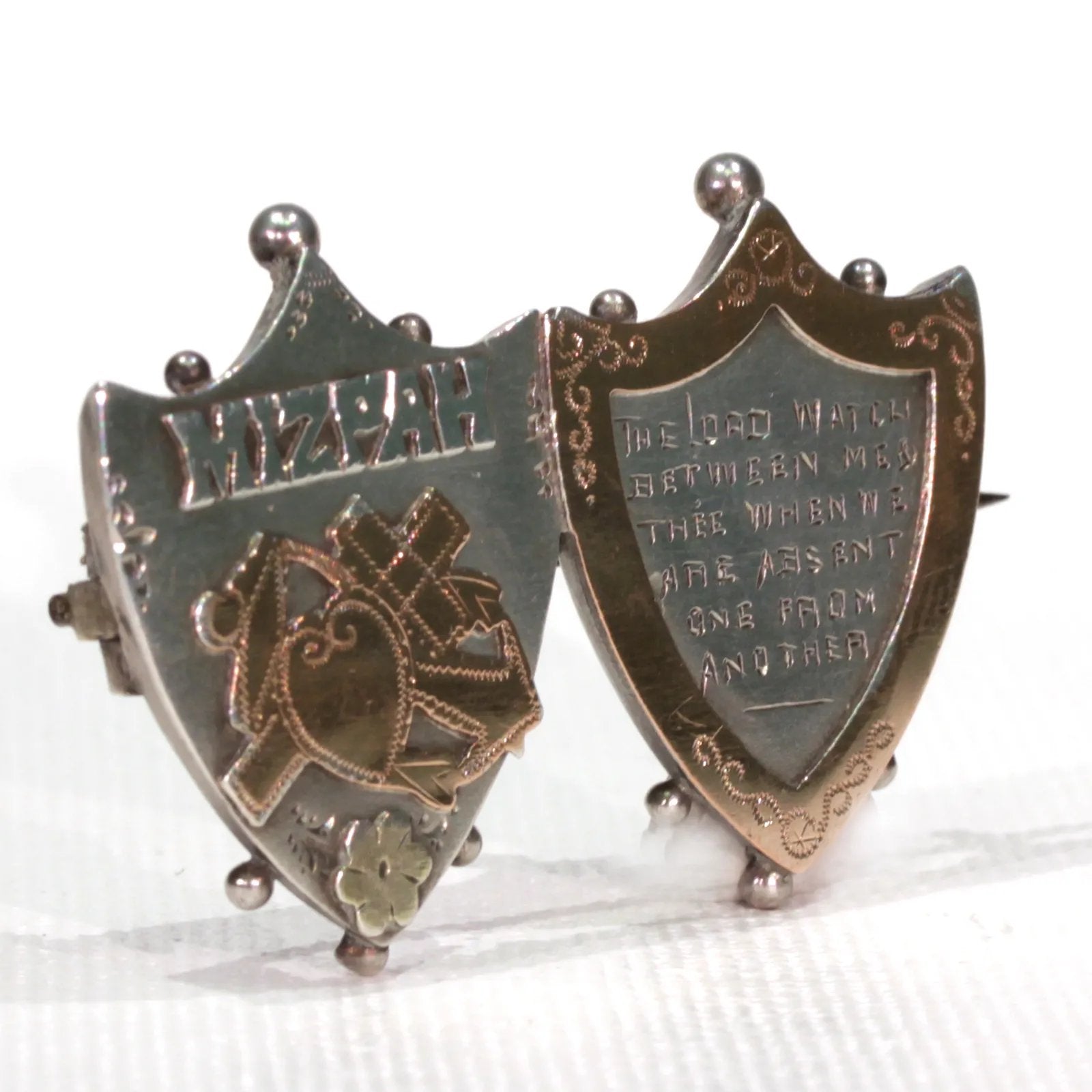 Antique Victorian Sweetheart Brooch Pin Mizpah Silver Gold