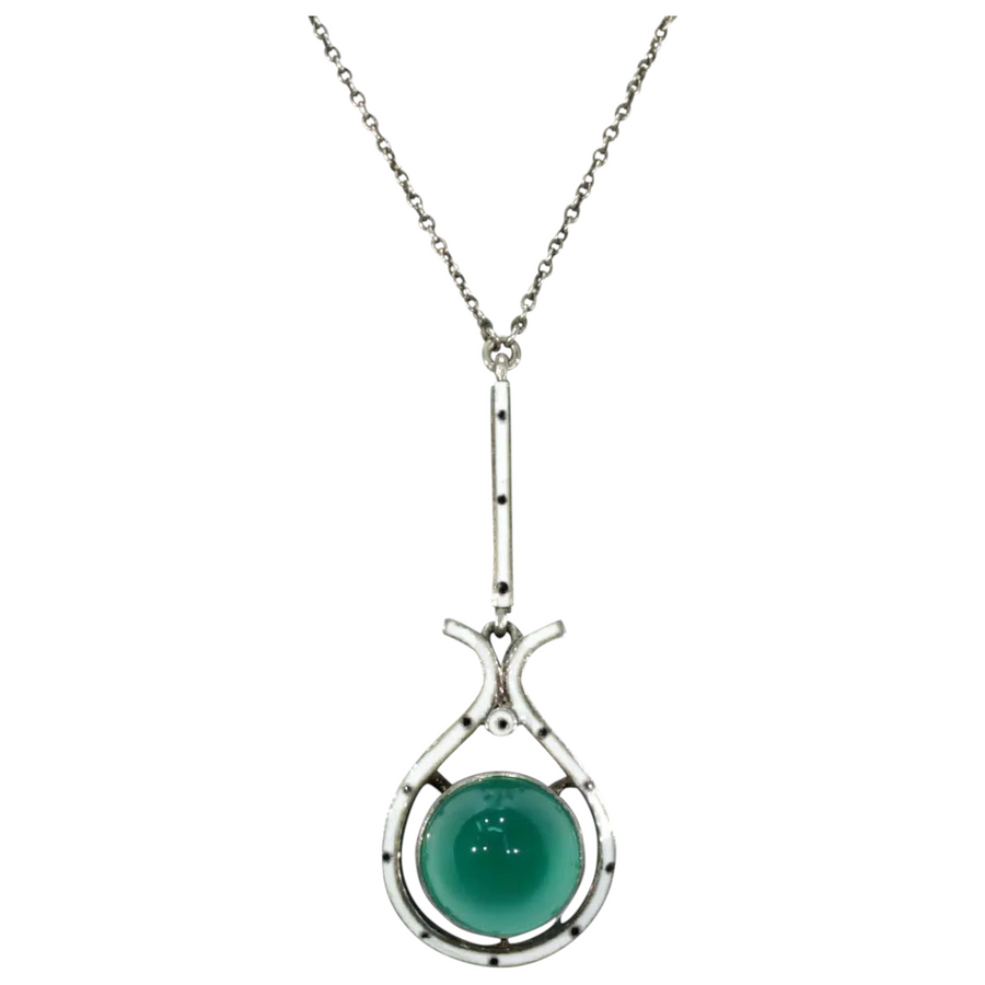 Wonderful Art and Crafts Era Chalcedony Enamel Necklace