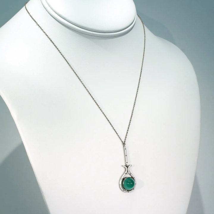 Wonderful Art and Crafts Era Chalcedony Enamel Necklace