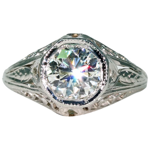 Art Deco Engagement Diamond Ring Filigree 14k White Gold