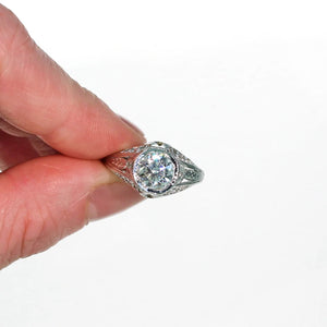 Art Deco Engagement Diamond Ring Filigree 14k White Gold