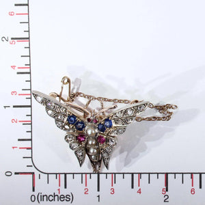 Art Deco Ruby Diamond Sapphire Pearl Brooch Pin Butterfly