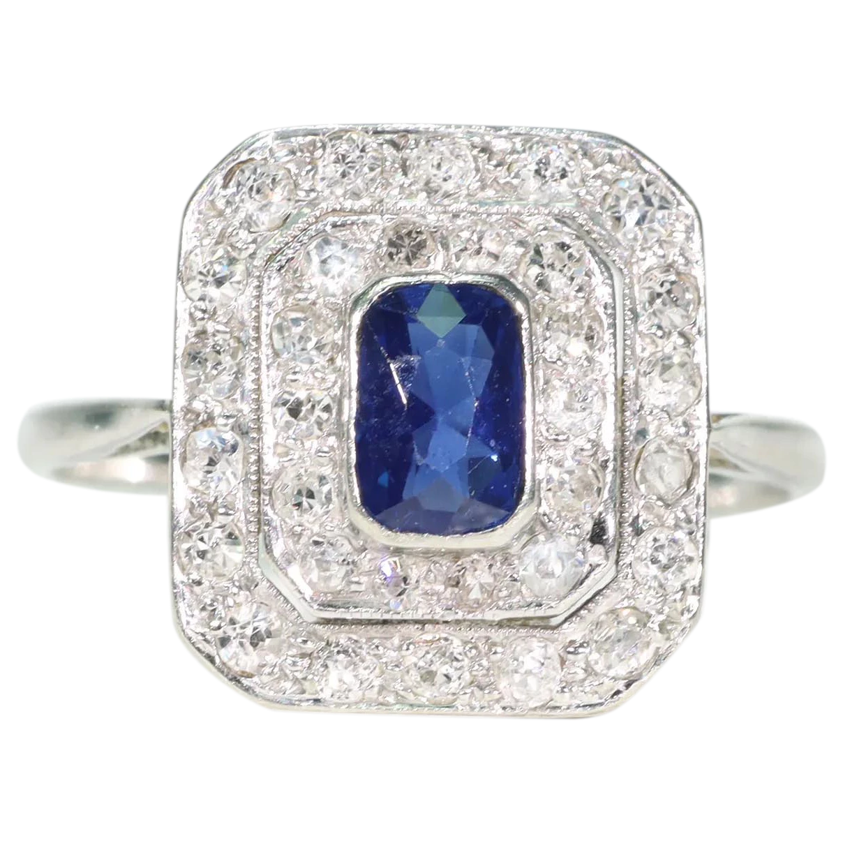 Art Deco Sapphire Diamond Target Ring Platinum