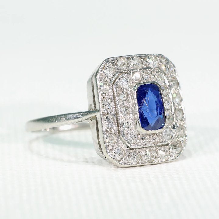 Art Deco Sapphire Diamond Target Ring Platinum