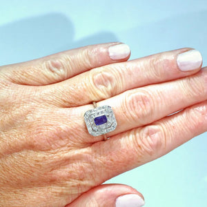 Art Deco Sapphire Diamond Target Ring Platinum