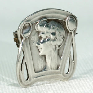 Art Nouveau Woman in Profile Silver Brooch Pin