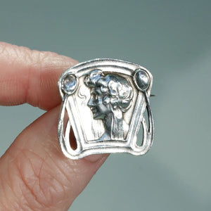 Art Nouveau Woman in Profile Silver Brooch Pin