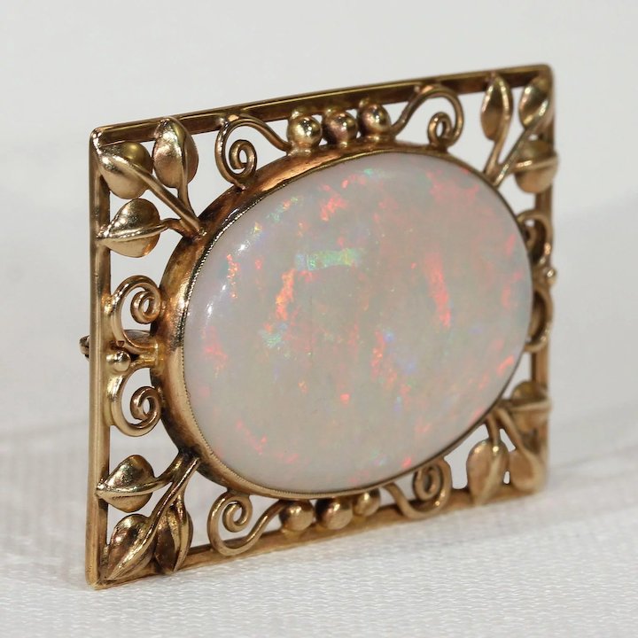 Arts & Crafts Opal Gold Brooch Pin by Henry George Murphy