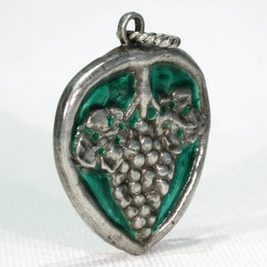 Arts and Crafts Silver Green Enamel Grapes Pendant
