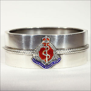 Vintage WWII Sweetheart Silver Bangle with Royal Army Medical Corp. Badge in Enamel