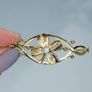 Antique French Lucky Clover Opal Brooch Pin 18k Gold