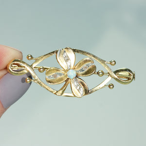 Antique French Lucky Clover Opal Brooch Pin 18k Gold
