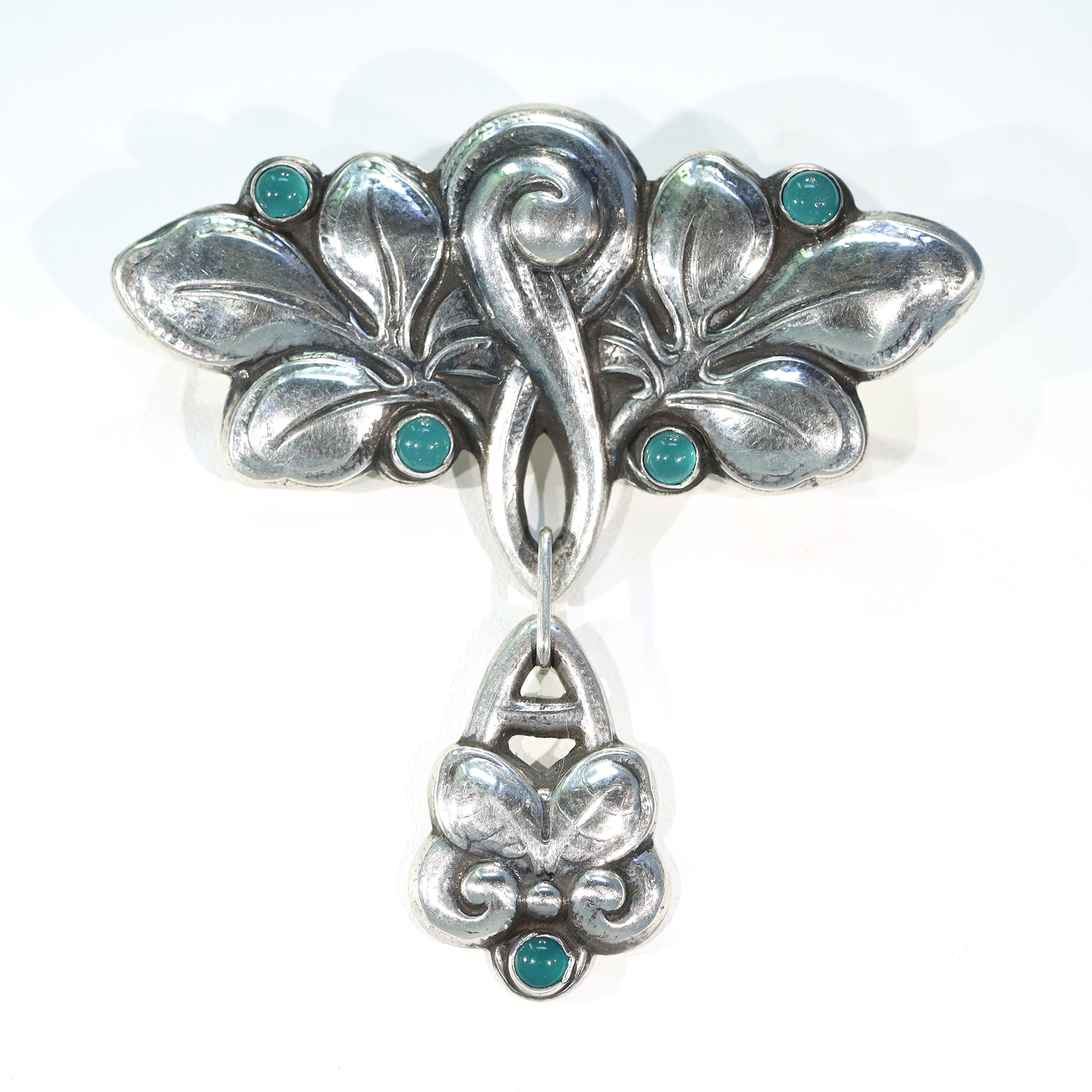 Holger Fischer Silver Chrysoprase Skonvirke Brooch Pin