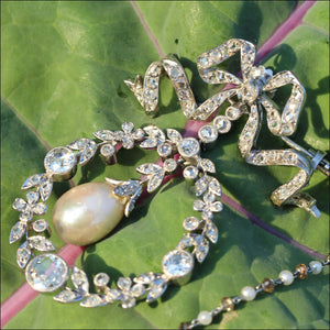 Edwardian Diamond, Pearl and Platinum Pendant Brooch, Garland Era