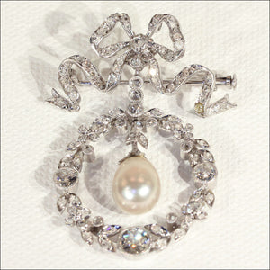 Edwardian Diamond, Pearl and Platinum Pendant Brooch, Garland Era Convertible