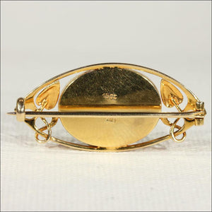 Antique Murrle Bennett & Co. Arts & Crafts Art Nouveau Mother of Pearl and 15k Gold Brooch Pin