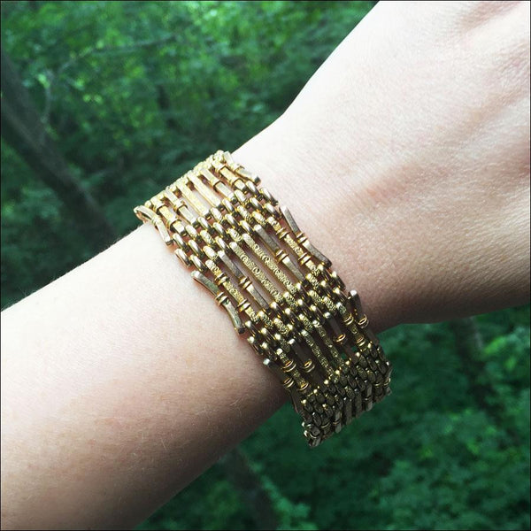 Antique Victorian Wide Gate Bracelet in 9k Gold with Heart Lock