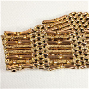Antique Victorian Wide Gate Bracelet in 9k Gold with Heart Lock