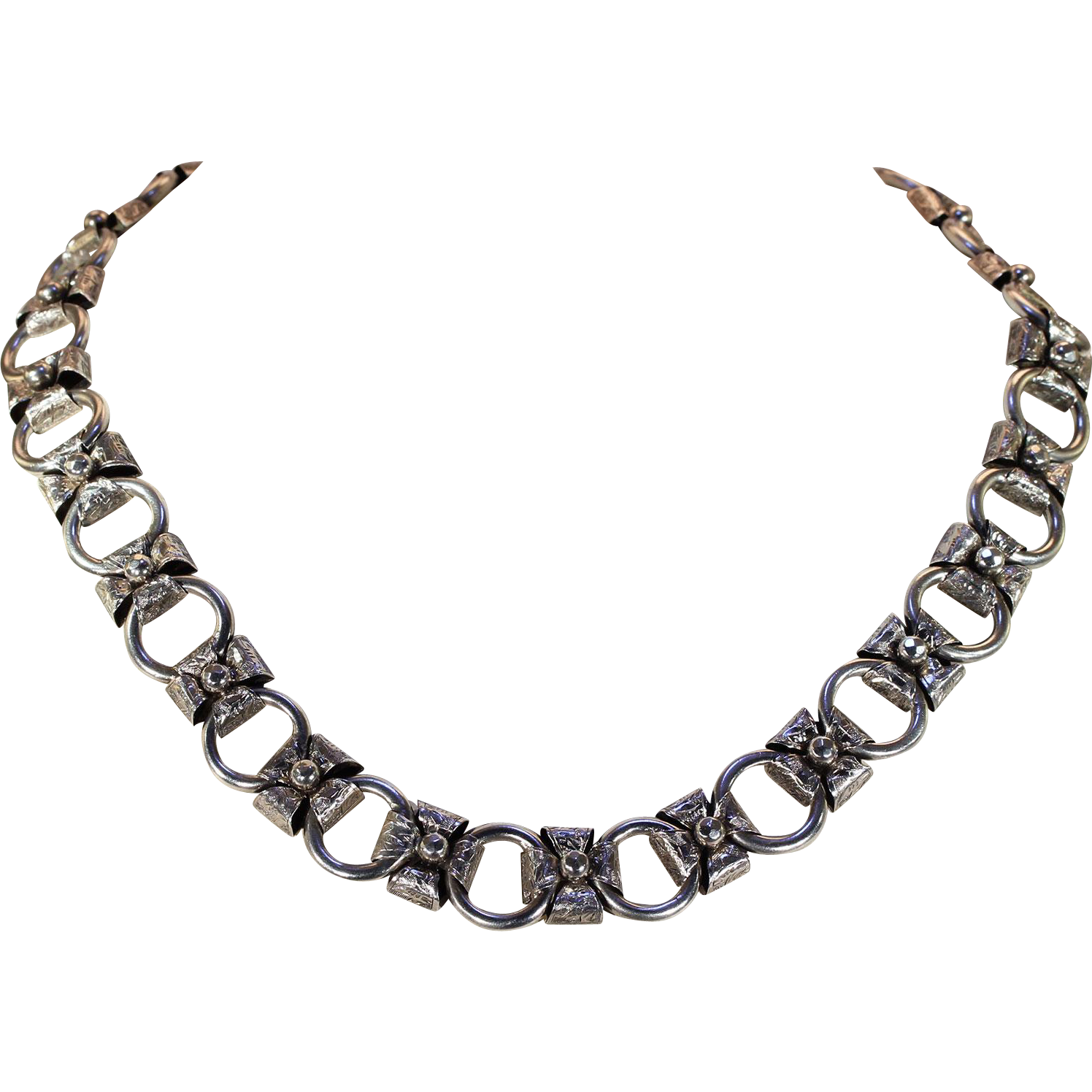 Antique Victorian Silver Collar Necklace 18" Long