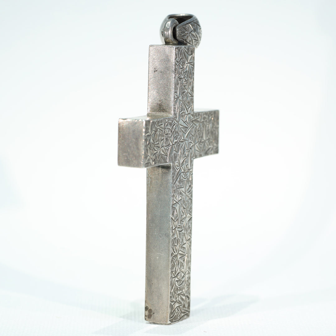 Large Victorian Silver Engraved Cross Pendant Ivy Leaves
