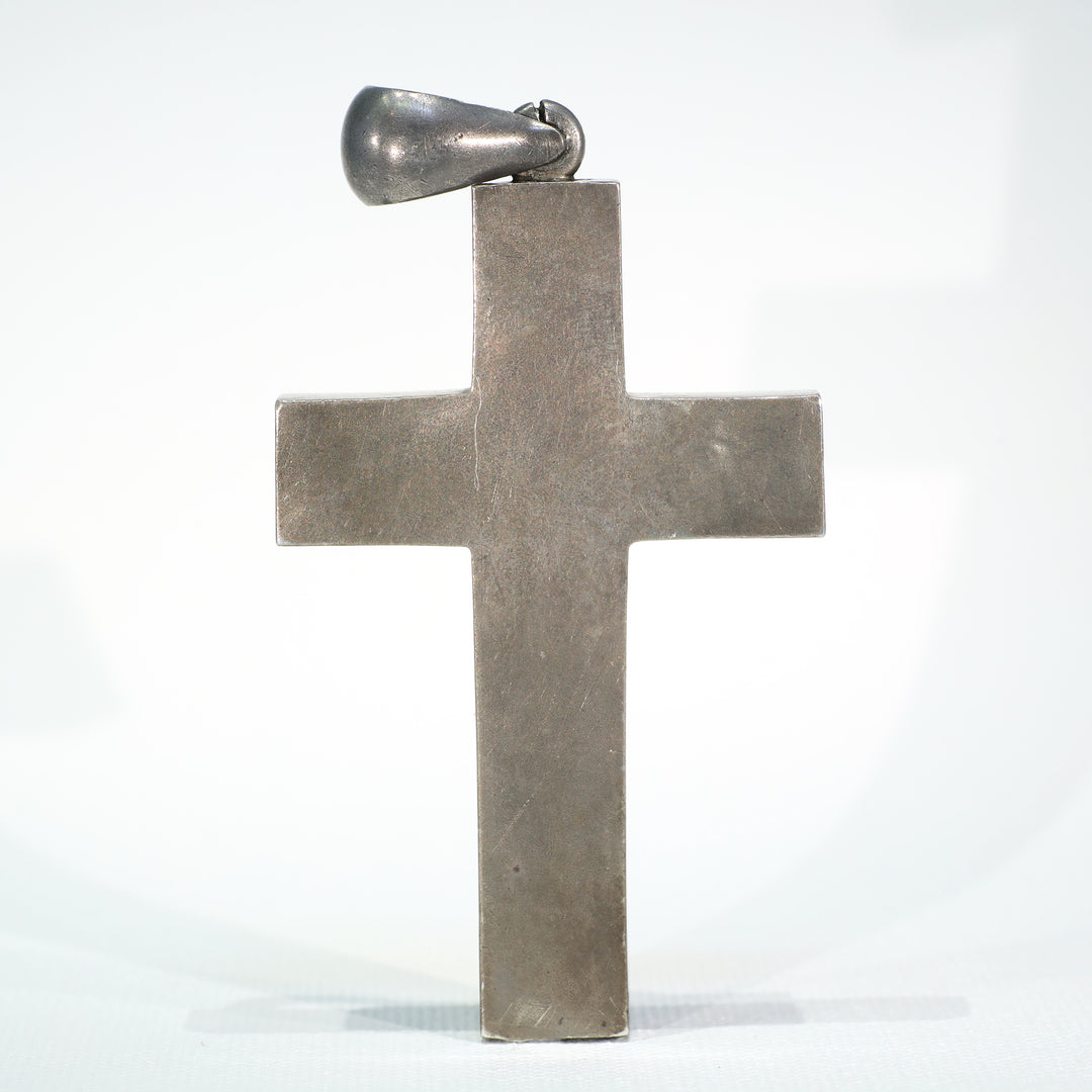 Large Victorian Silver Engraved Cross Pendant Ivy Leaves
