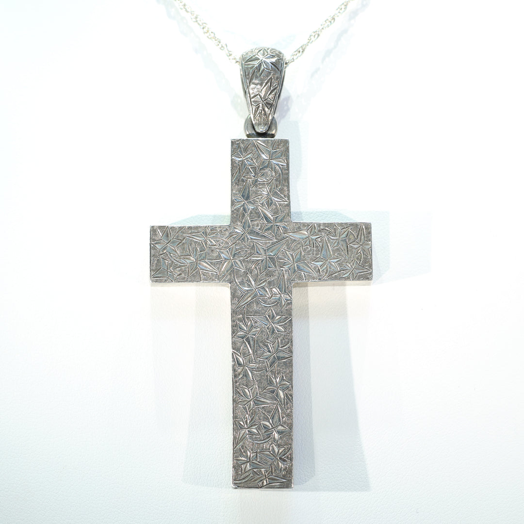 Large Victorian Silver Engraved Cross Pendant Ivy Leaves
