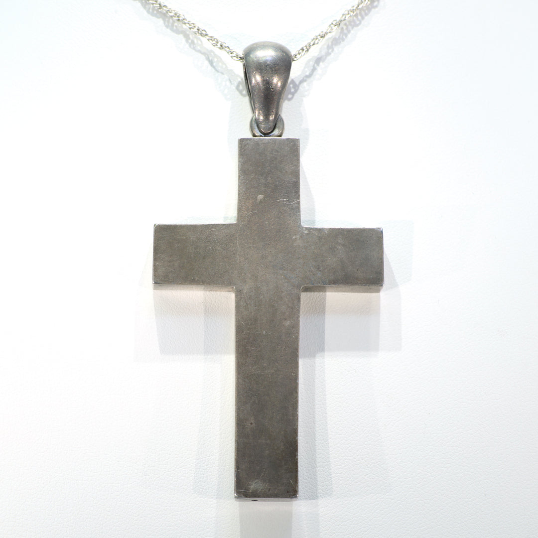 Large Victorian Silver Engraved Cross Pendant Ivy Leaves