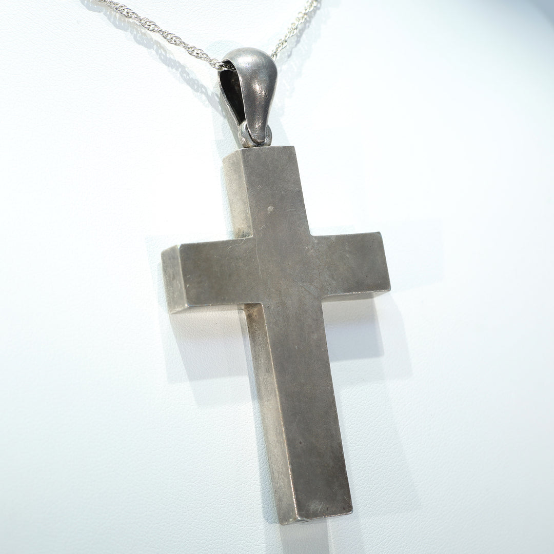 Large Victorian Silver Engraved Cross Pendant Ivy Leaves