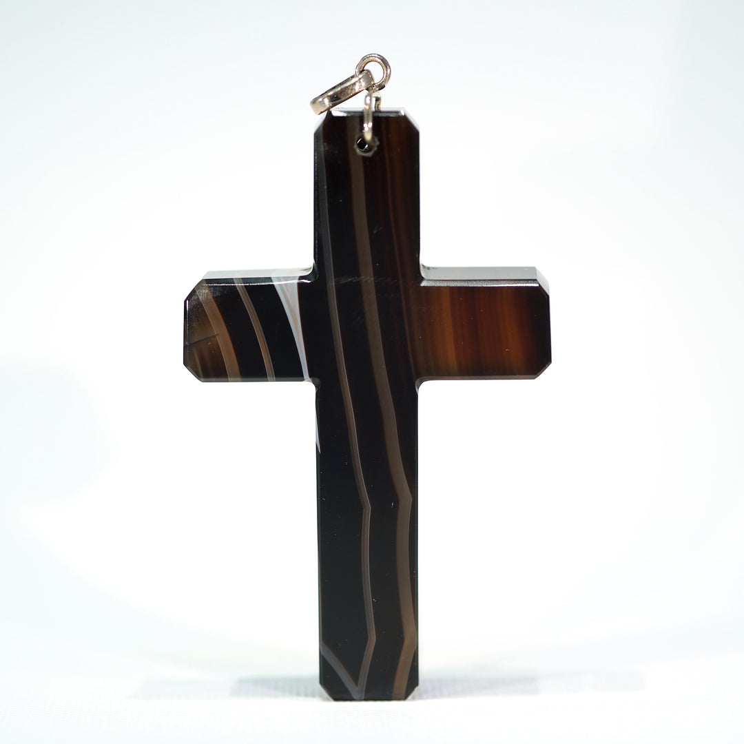 Antique Victorian Banded Agate Carved Cross Pendant
