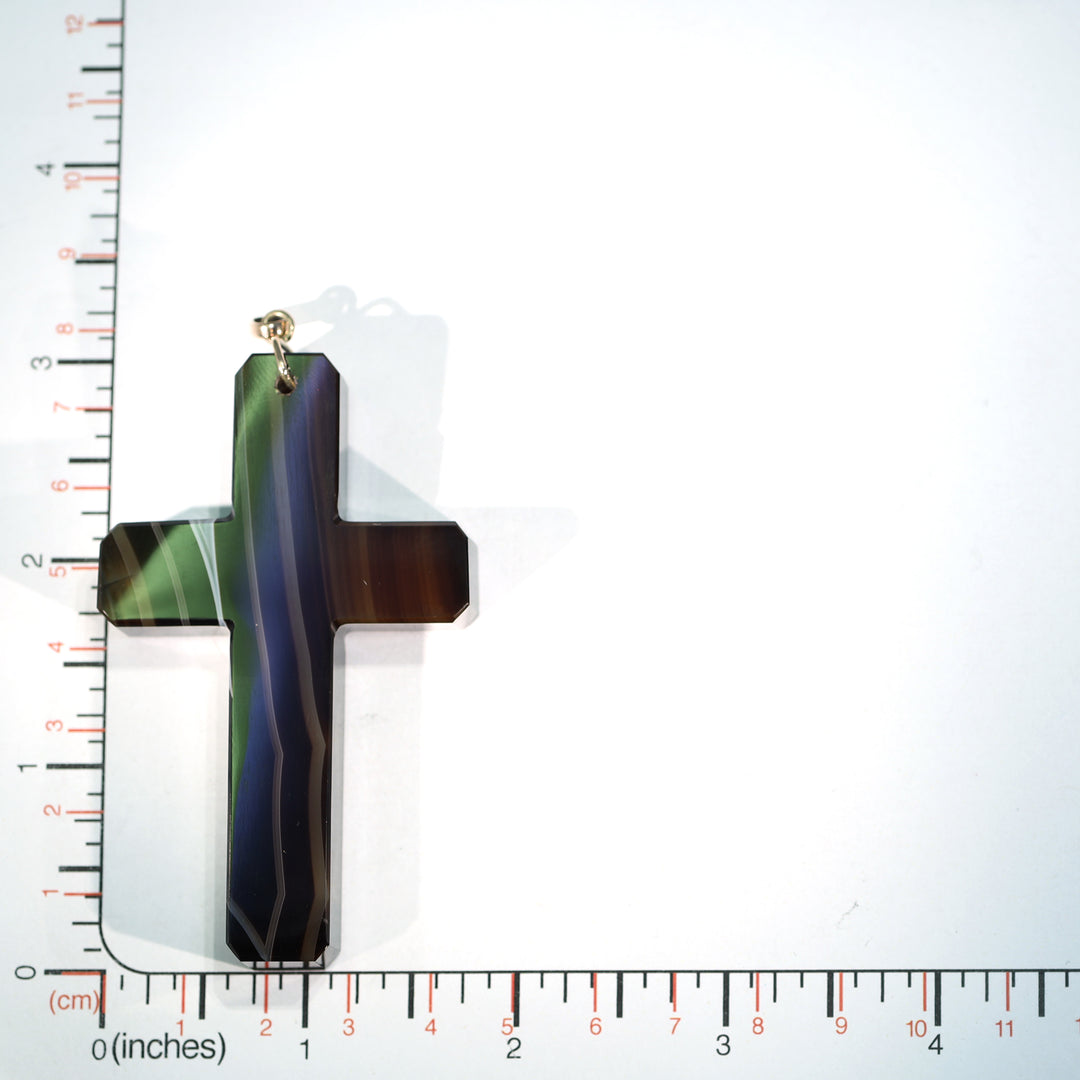 Antique Victorian Banded Agate Carved Cross Pendant