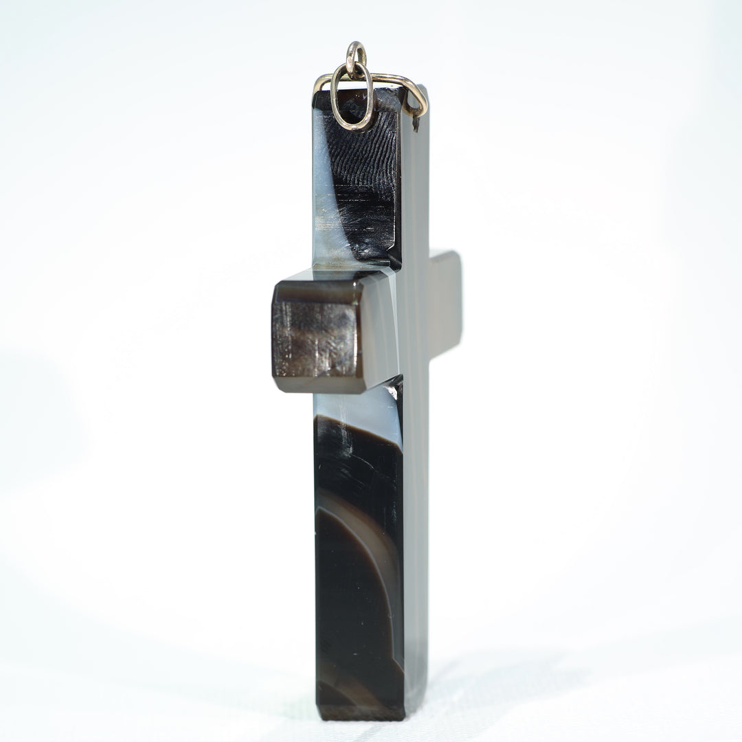 Antique Victorian Banded Agate Carved Cross Pendant