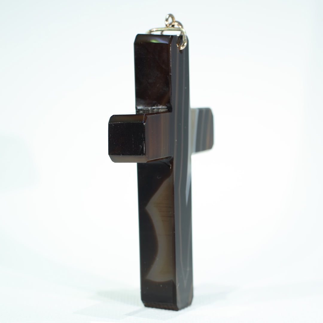 Antique Victorian Banded Agate Carved Cross Pendant