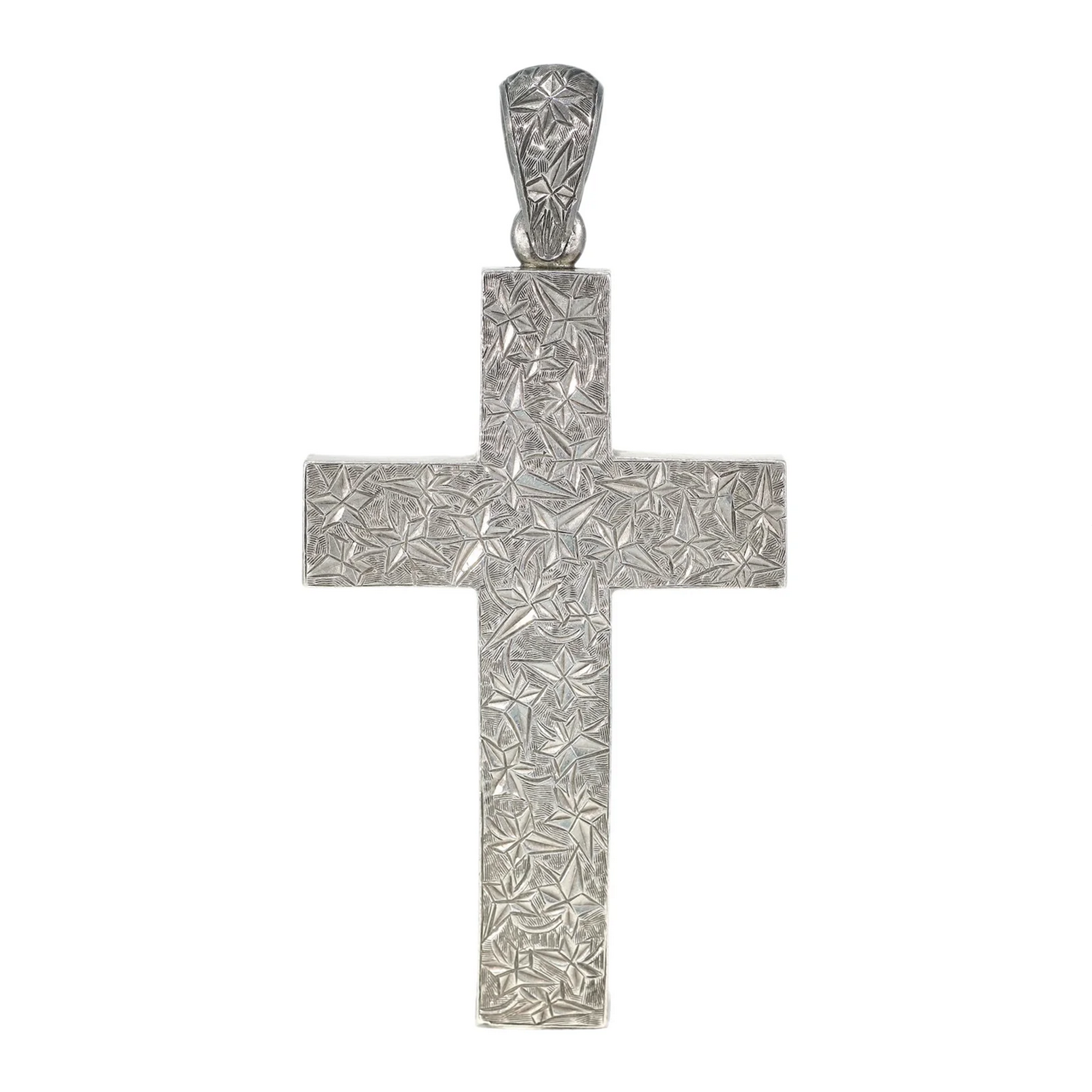 Large Victorian Silver Engraved Cross Pendant Ivy Leaves