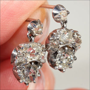 Antique Early Victorian Diamond Earrings in Silver and Gold, c. 1850