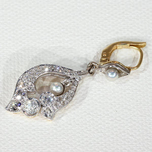Antique Edwardian Diamond Pearl Earrings 18k Gold Platinum