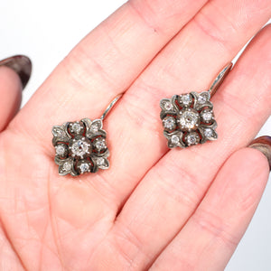 Early Victorian Diamond Night and Day Earrings Back to Front French 18k SS