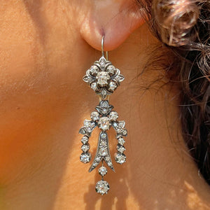 Early Victorian Diamond Night and Day Earrings Back to Front French 18k SS