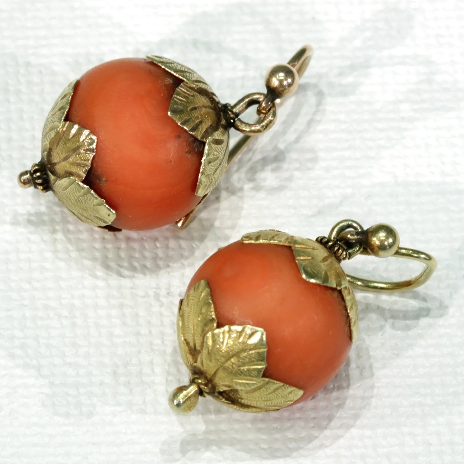 Early Victorian Coral 15k Gold Earrings