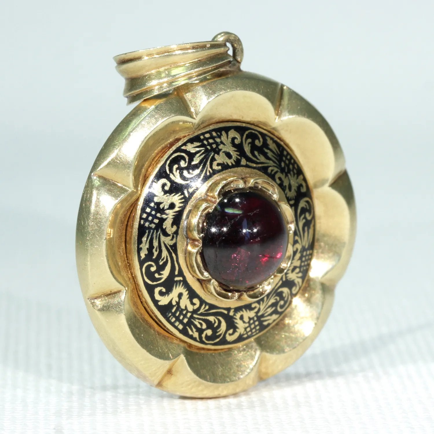 Early Victorian Garnet Enamel Memorial Locket Pendant