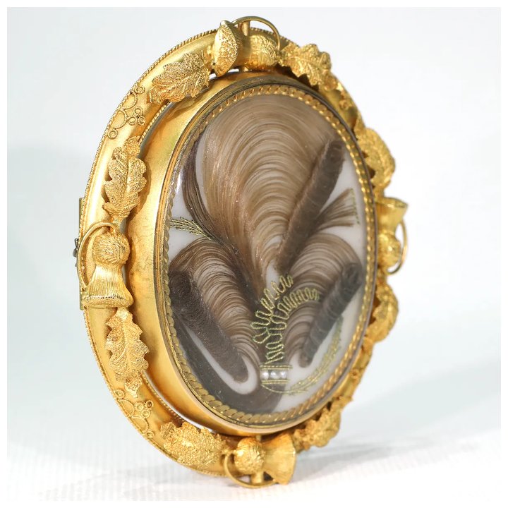 Early Victorian Gold Hair Memorial Brooch Thistles 15k