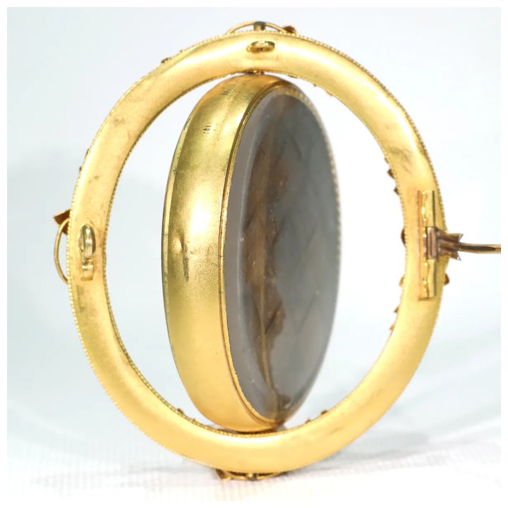 Early Victorian Gold Hair Memorial Brooch Thistles 15k