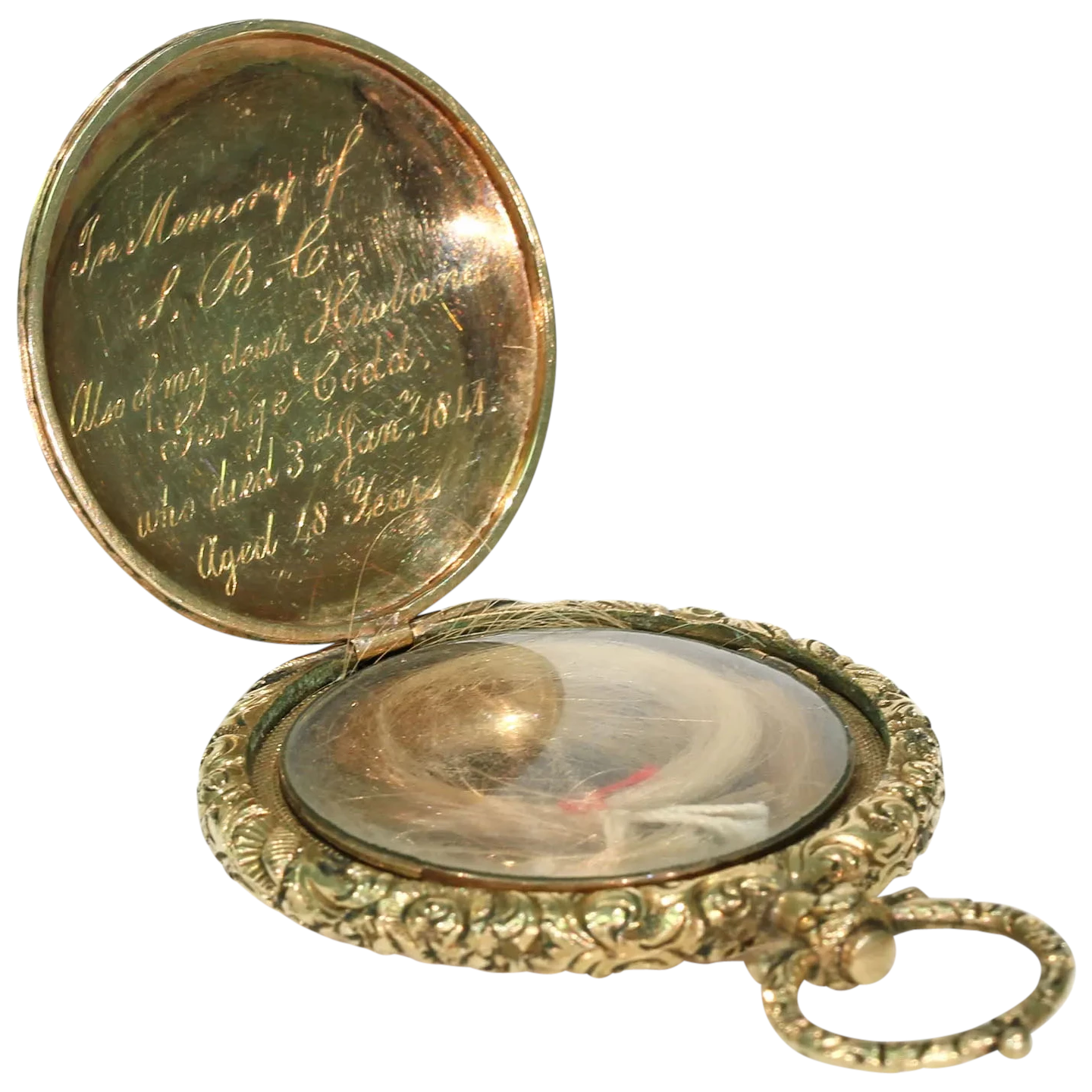 Early Victorian Gold Memorial Locket Pendant Hair Inscription