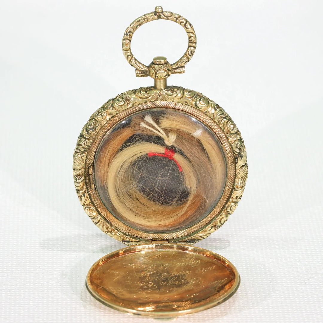 Early Victorian Gold Memorial Locket Pendant Hair Inscription