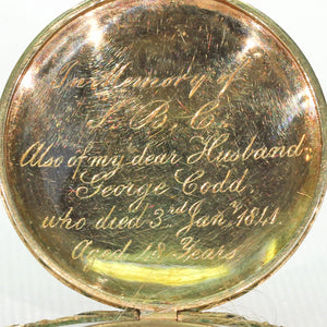 Early Victorian Gold Memorial Locket Pendant Hair Inscription