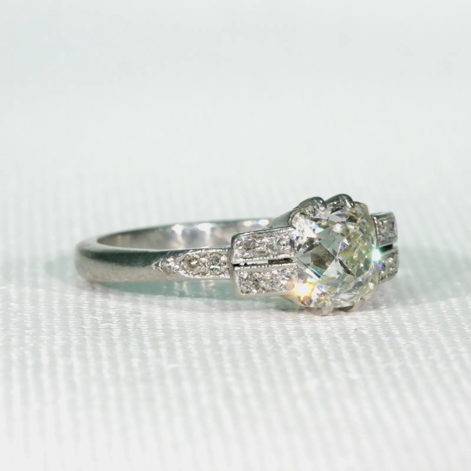Edwardian 1.6 carat Square Mine Cut Diamond Ring Antique Engagement Ring