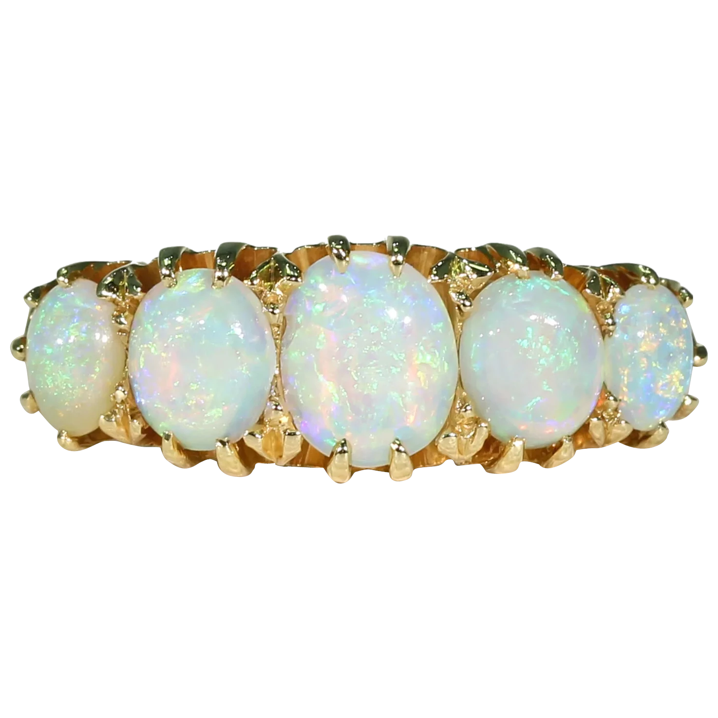 Edwardian 5 Stone Opal Ring in 18k Glowing Stones