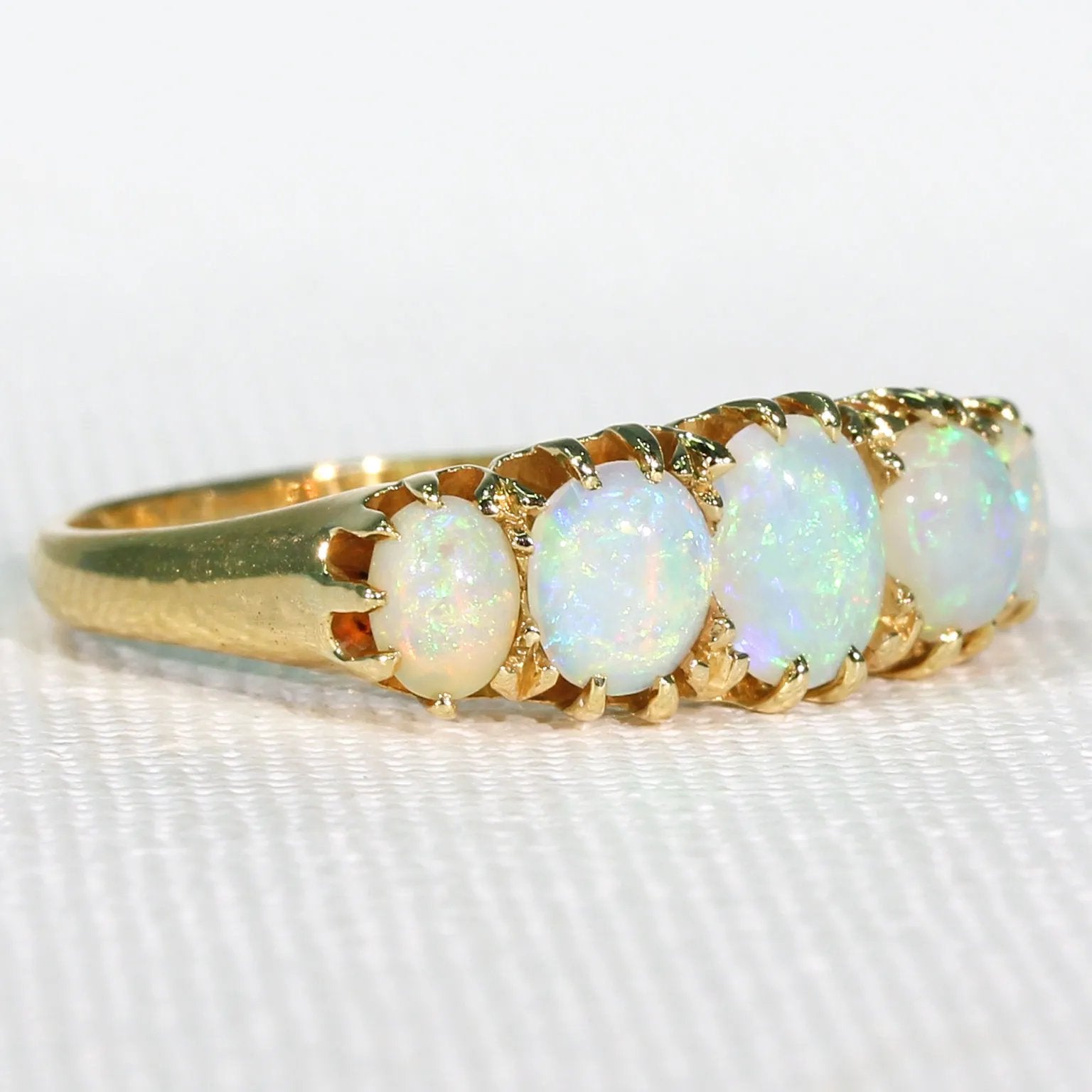 Edwardian 5 Stone Opal Ring in 18k Glowing Stones