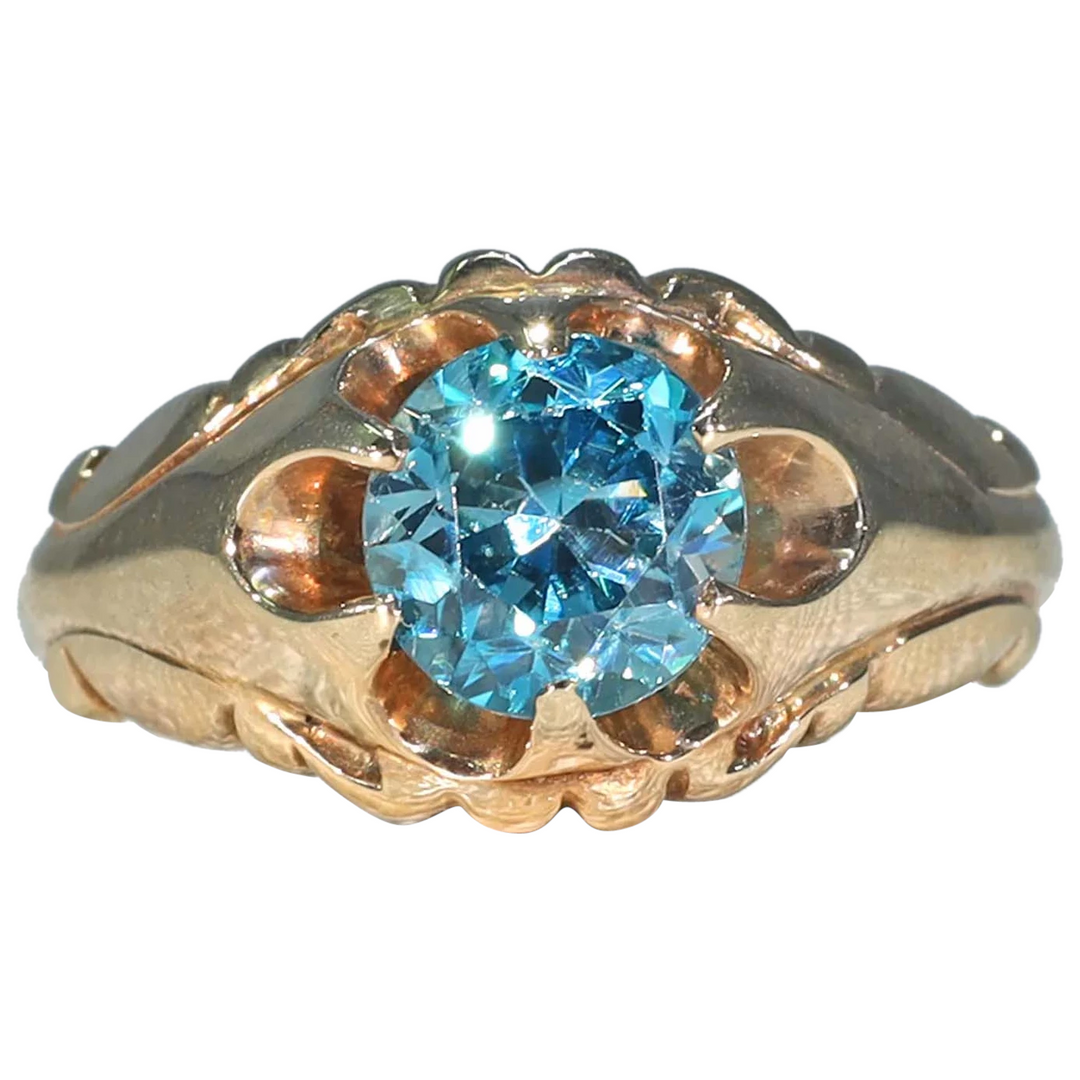 Edwardian Era Blue Zircon Solitaire Ring 14k Gold